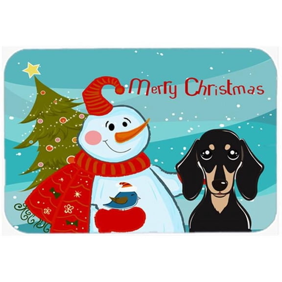 Carolines Treasures Snowman with Smooth Black and Tan Dachshund Glass Cutting Board Large 12H x 16W multicolor
