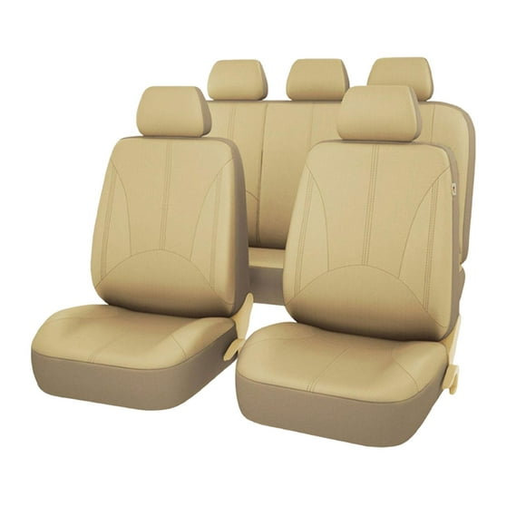 Luzkey PU Leather Car Seat Covers, Washable Front Rear Seat Covers, Classic Waterproof Protector for Vehicles Suvs Car Accessories Beige 9pcs