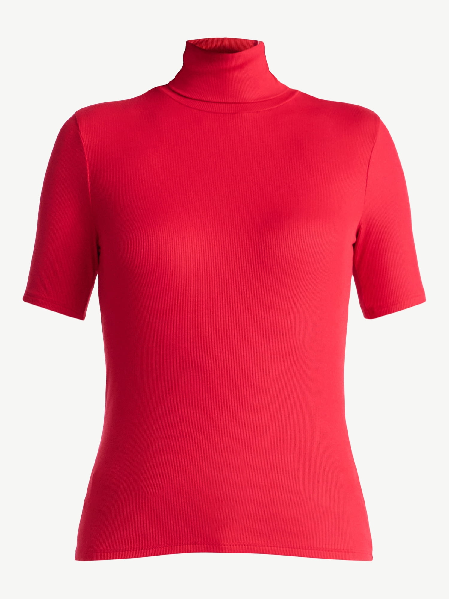 Time and Tru Women's Rib Turtleneck Top with Short Sleeves, Sizes XS-XXXL
