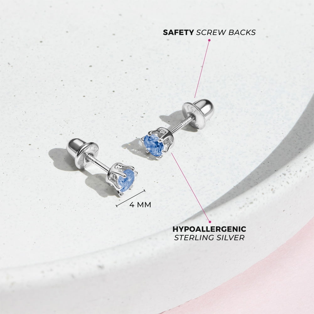 925 Sterling Silver 4mm Round CZ Prong Set Screw Back Earrings