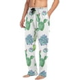 thumbnail image 4 of Men's Pajama Pants with Pockets Sleepwear Lounge Pants Stretch Casual Green Cactus Succulent 1, 4 of 6
