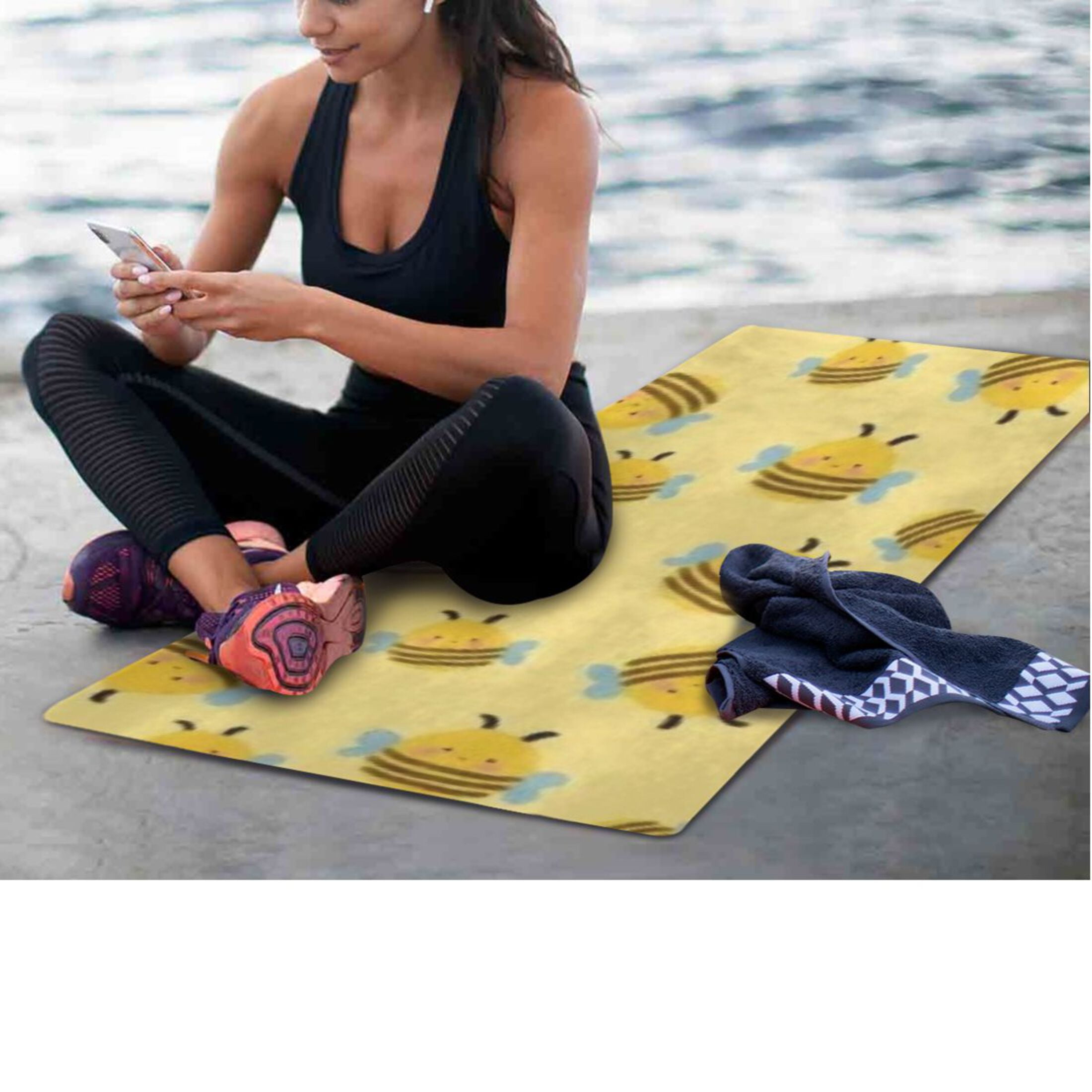 BZSMCE Yoga Mat Women Fitness Mat Yellow Bee Pattern