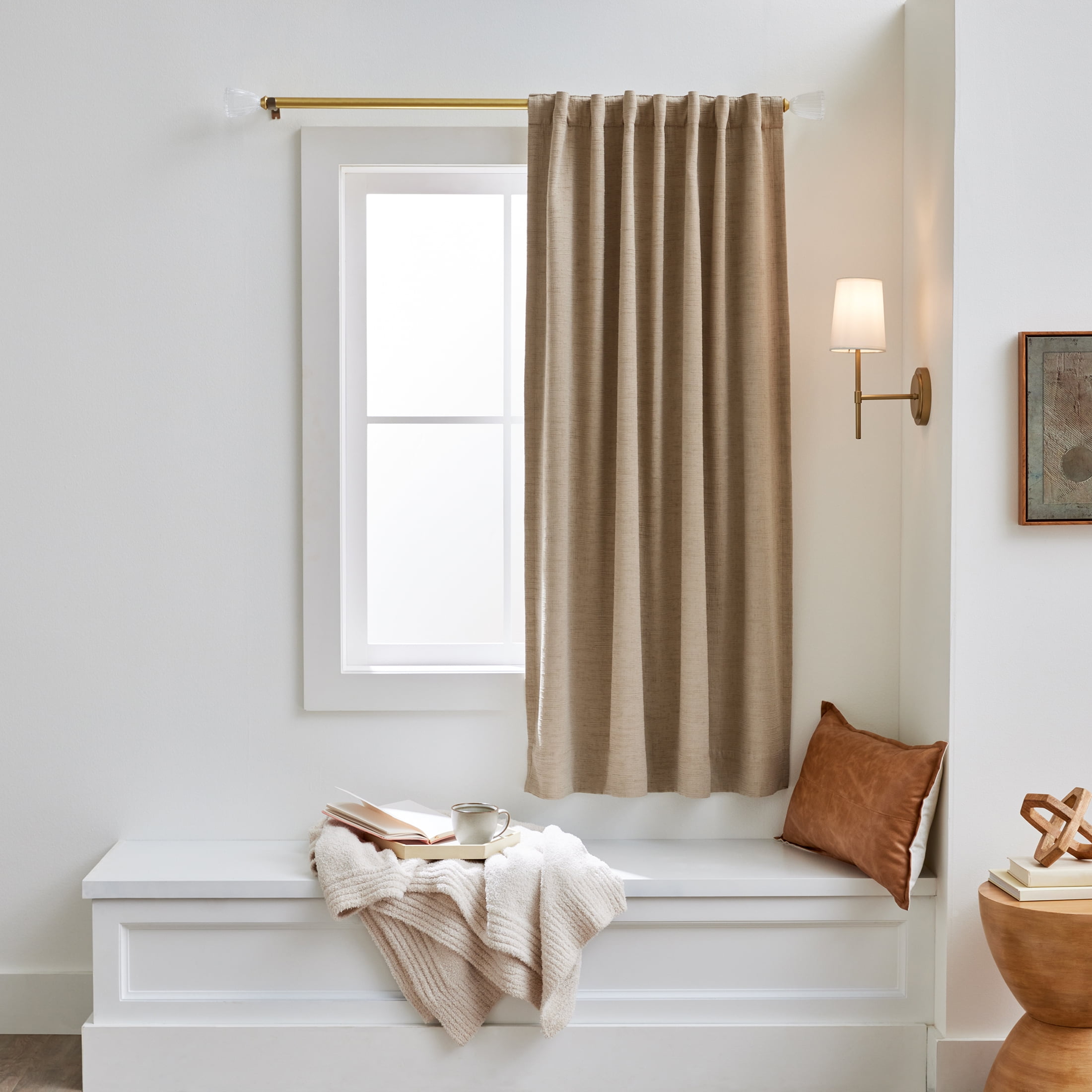 Better Homes & Gardens Textured Solid Chenille Blackout Single Curtain Panel, Beige, 50"W x 63"L