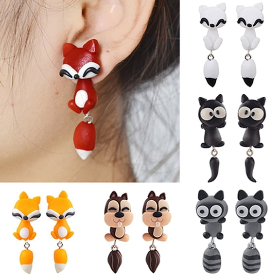 SmartBy Earrings Cartoon Animal Shape Polymer Clay Handmade Ear Studs for Party