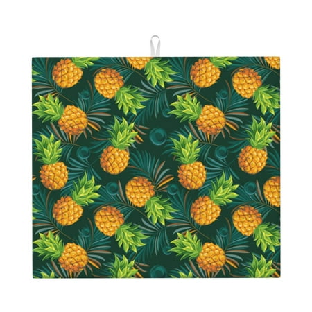 

Naloa Pineapples with Palm Leaves Dish Drying Mat for Kitchen Counter Heat Resistant Drainer Mats Absorbent Draining Mat Dish Rack Pad 16 x18