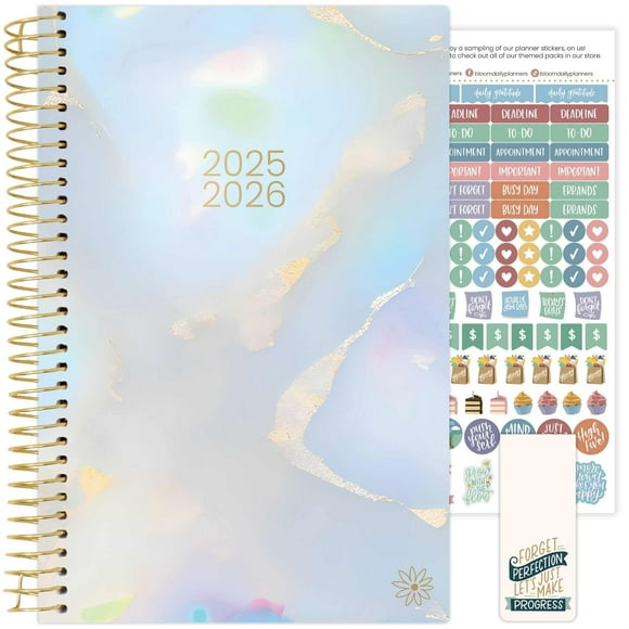 bloom daily planners 2025-2026 Academic Year Daily Planner (July 2025 - July 2026) - A5 Weekly & Monthly Calendar Agenda Organizer Book with Stickers - 5.5" x 8.25" - Iridescent Opal
