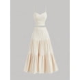 thumbnail image 4 of Women's 2 Piece Maxi Skirt Sets Crop Top Ruffle Hem Flowy Midi Skirt Vacation Going Out Outfits Milky White S, 4 of 8