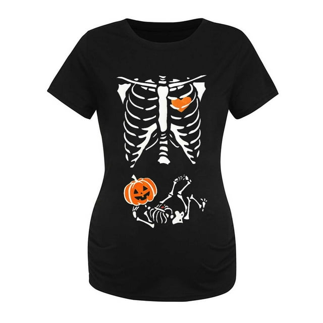 Blouse de Maternité Imprimé Halloween Hauts Décontractés pour Femmes Enceintes Tissu Extensible Doux Confortable pour Usage Quotidien Col en V Manches Longues