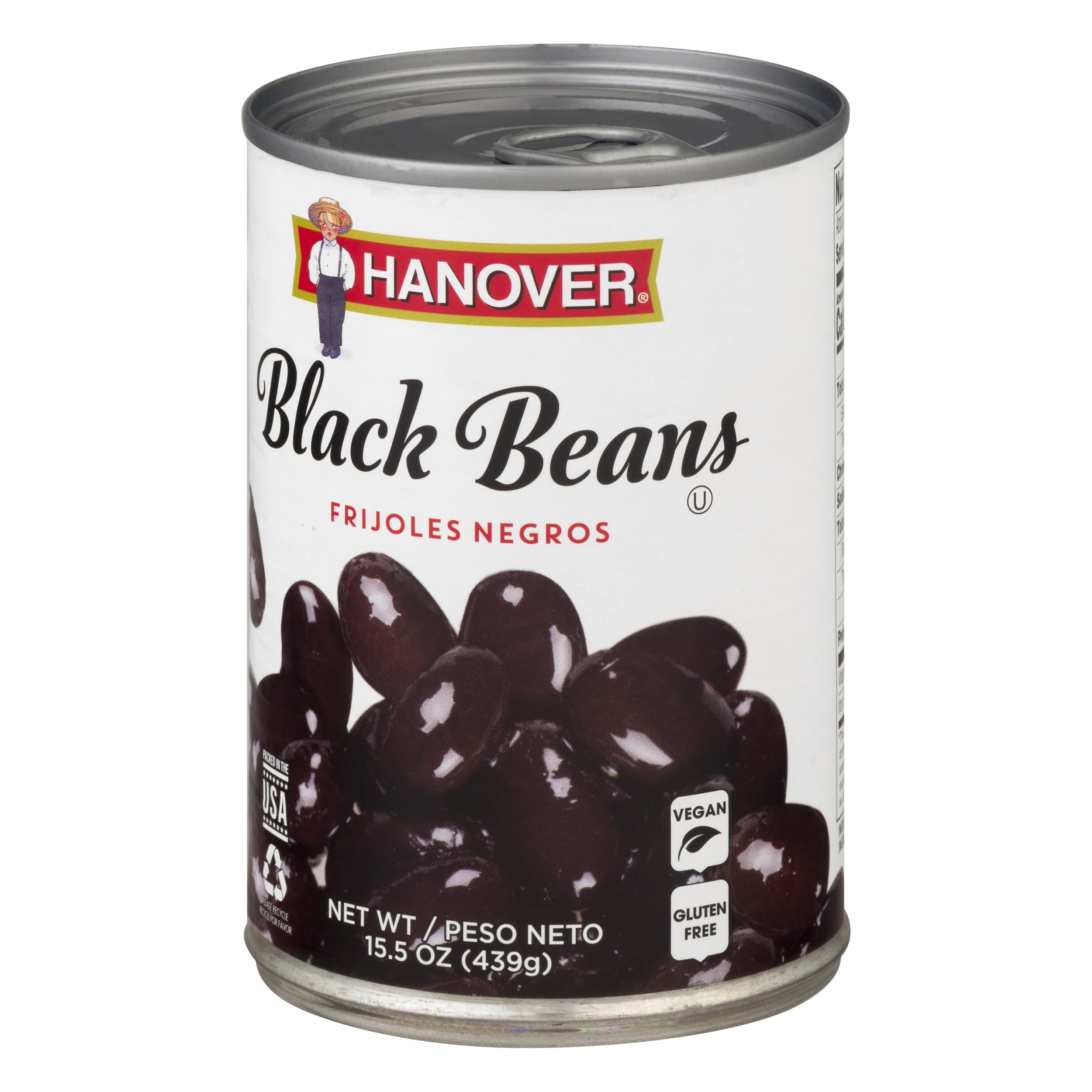 (12 pack) Hanover Black Beans, 15.5 oz Can – Vegan, Gluten Free Pantry Staple