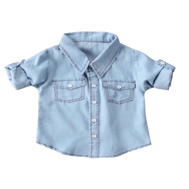 Baby Boy Girl Adjustable Sleeve Button Down Denim Shirt Tops Blouse