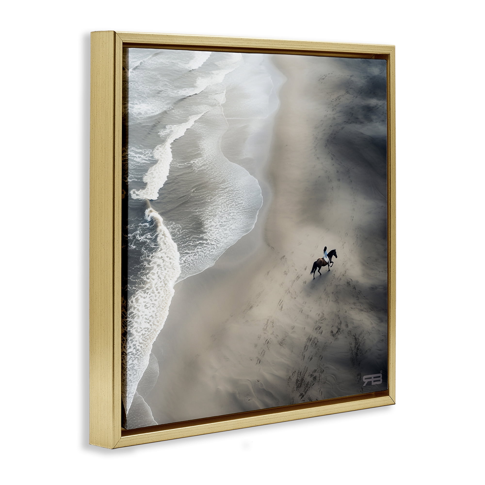 Stupell Industries Aerial Beach View Horse Nautical & Beach Painting Gold Floater Framed Canvas Art Print Wall Art, 18 x 18