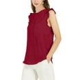 thumbnail image 5 of INSPIRE CHIC Mother's Day Women's Sleeveless Blouse Ruffled Pleated Wear-to-Work Chic Blouse M Burgundy, 5 of 9