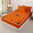 thumbnail image 2 of Manfei Spider Web Print Zipper Full Size Comforter Sets with Fitted Sheet and 2 Pillowcases,Halloween Theme Zipper Bedding Set,Orange,Halloween Reversible,4pcs, 2 of 8