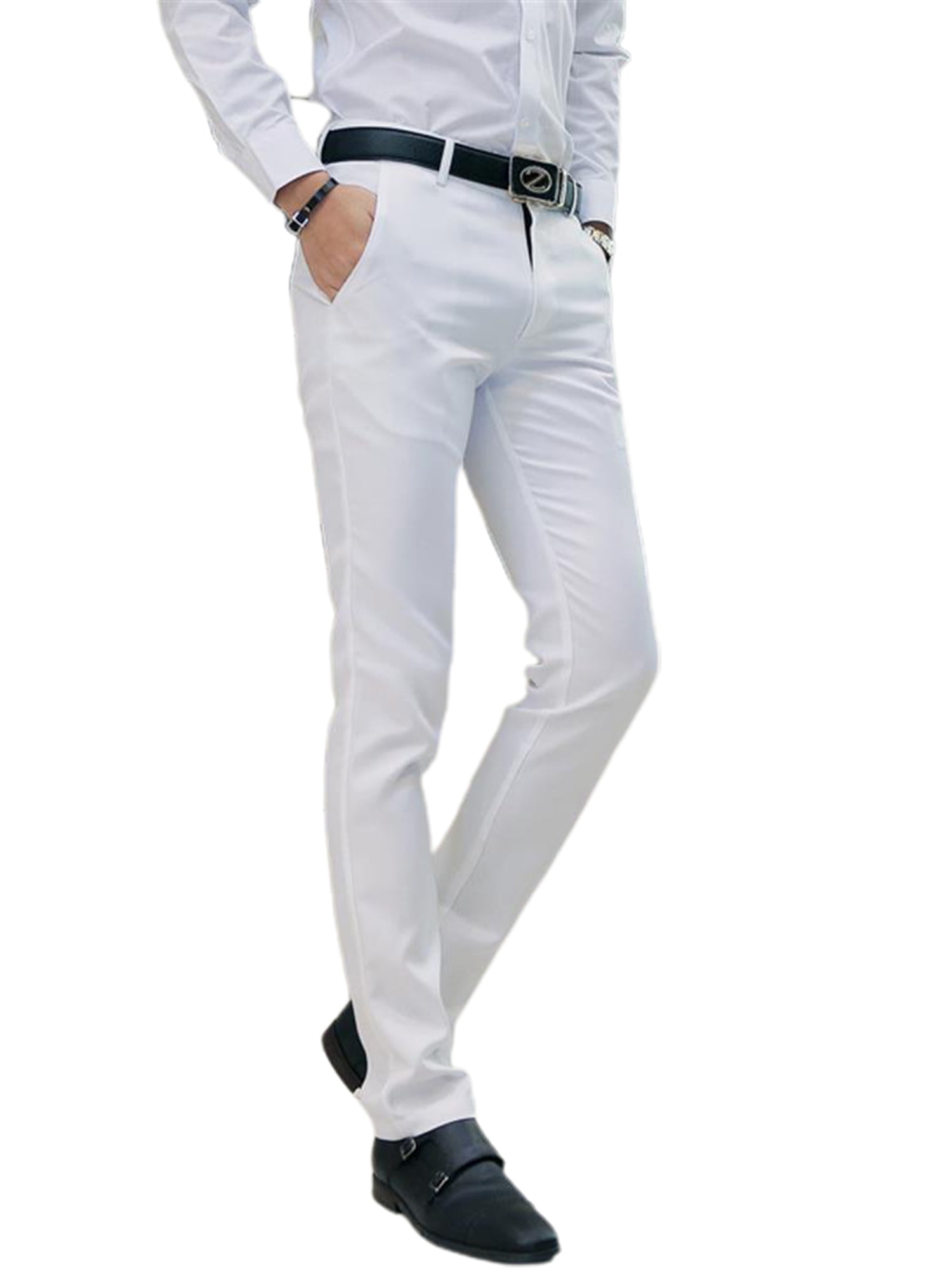 Mens Formal Business Chinos Dress Pants Slim Fit Casual Solid Work Wear Trousers 