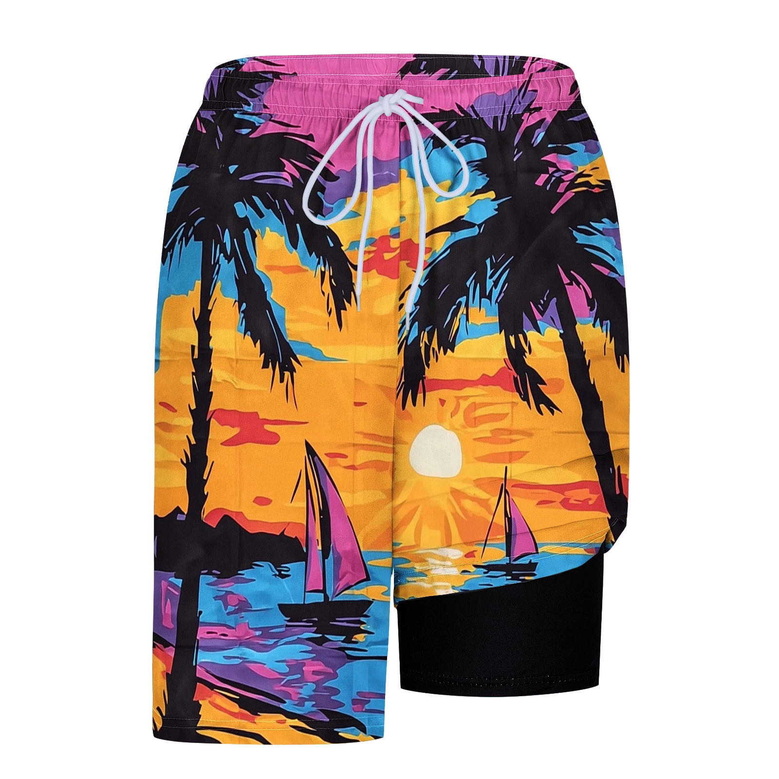 Timoontee Men Beach Shorts with Stretchy Elastic Waist and Functional Side Pockets for Daily Casual Relaxed Fit Design Orange XXXL