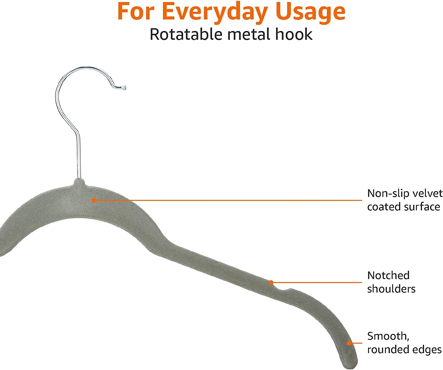 Space Saving Slim Velvet Non-Slip Clothes Hangers, Sturdy, Gray/Silver, 100-Pack