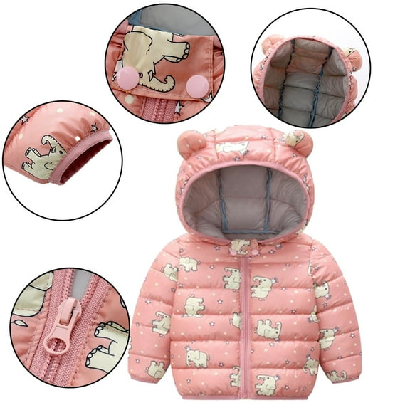 AJZIOJIRO Toddler Kids Winter Coats Hoods Light Puffer down Jacket Coat Cute Bear Ears down Cotton Jacket Outerwear for Baby Boys Girls