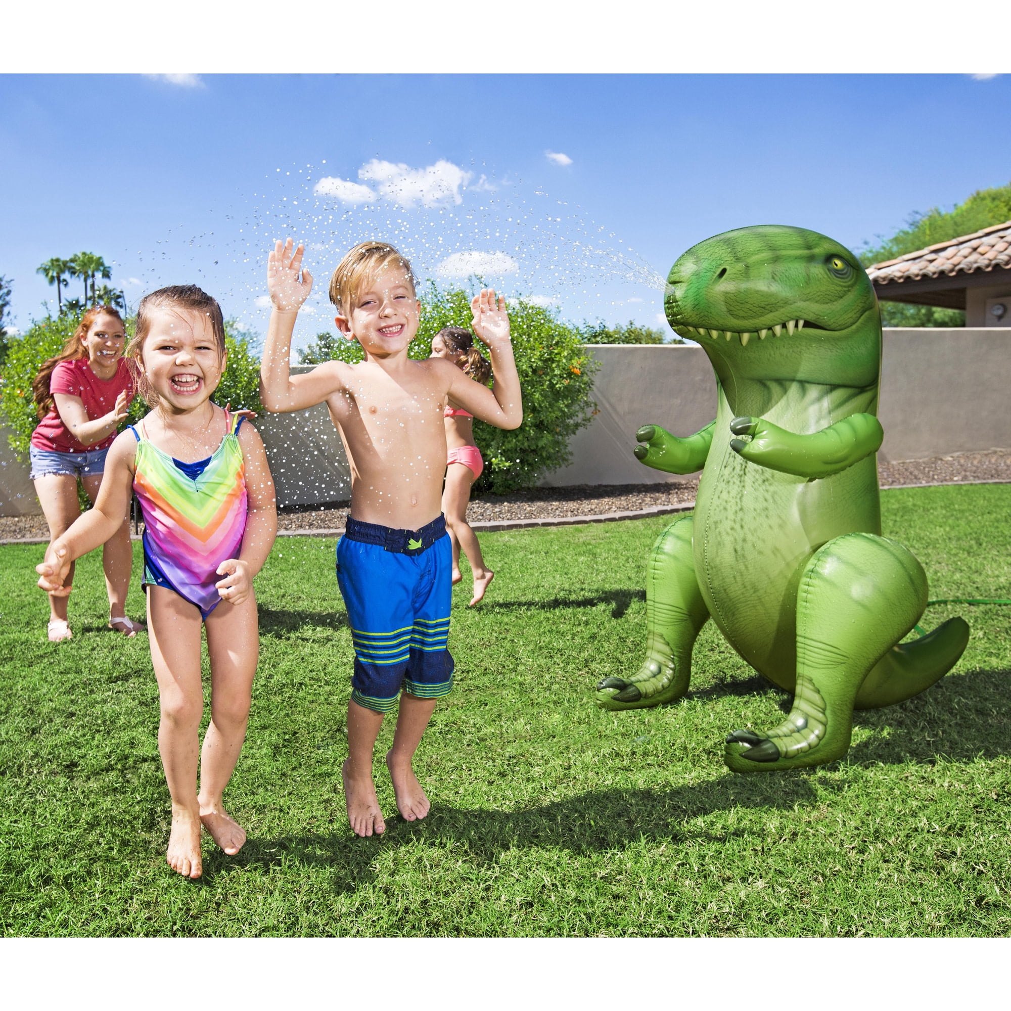 H2OGO! Inflatable Dinomite Sprinkler - Green Dinosaur, T-Rex Snout-Head Sprays Water, Outdoor & Backyard Toy Play, Hose Attaching, Toddlers & Kids 2+