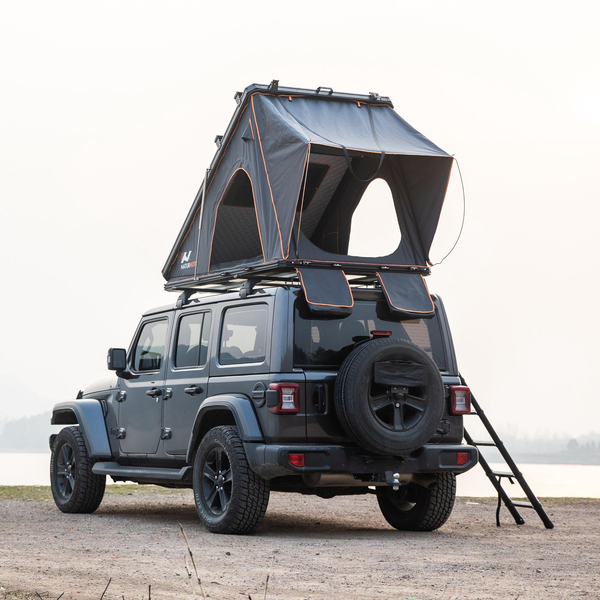 Naturnest Polaris 1 Hardshell Rooftop Tent with 2 Luggage Racks, Car Roof Top Tent with AC Inlets, 3-Color LED Lights and Internal USB Plug for Vans, Jeeps, SUVs and Trucks, 2-3 Person Tent