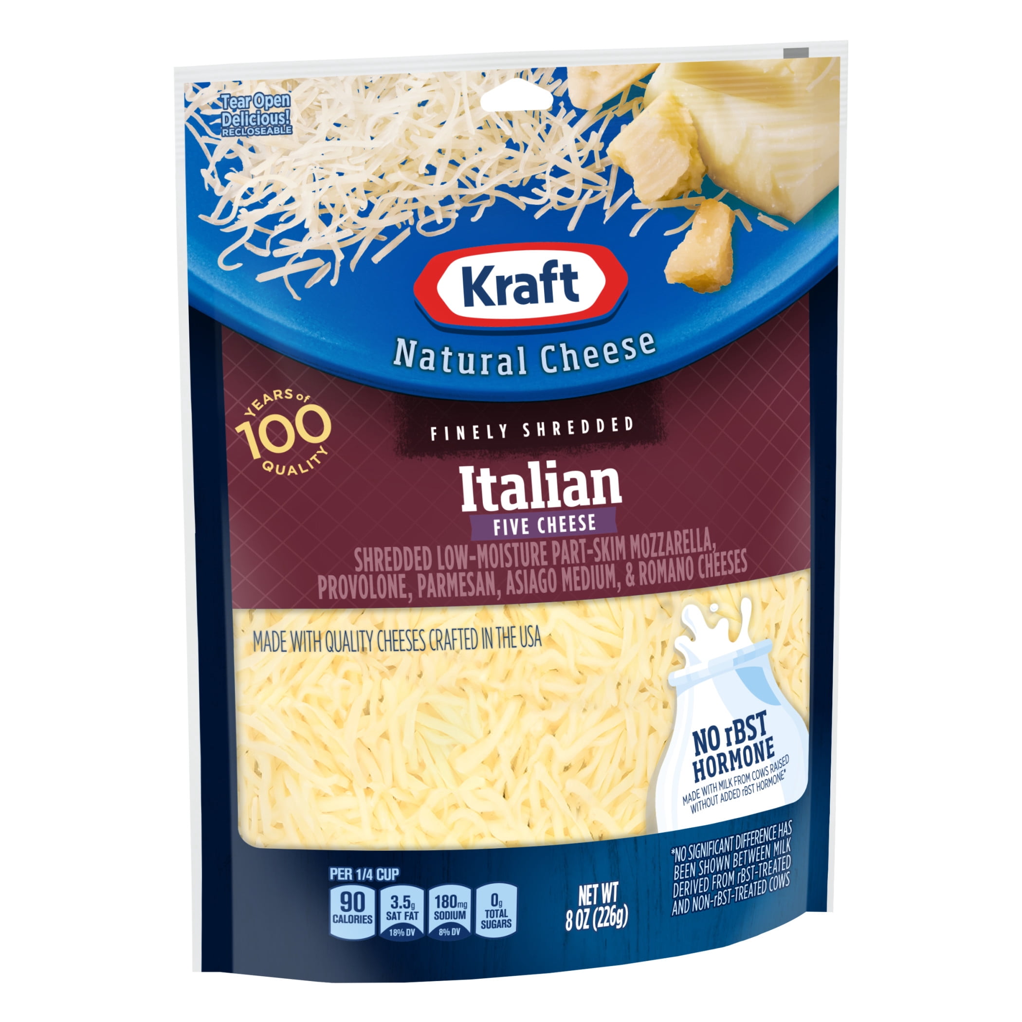 Kraft Natural Italian Five Cheese Blend Finely Shredded Cheese, 8 oz Bag