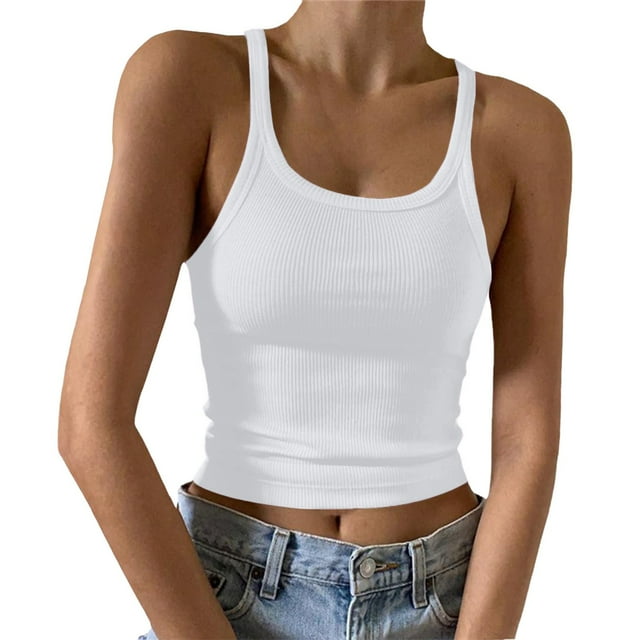 MIASHUI Women Solid Color Basic Tank Tops Summer Casual Sleeveless Tee,White,L