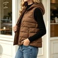 thumbnail image 6 of Guieoi Plus Size Winter Jacket for Women Striped Checkered Hooded Vest with Zipper Lining and Pockets Coats Brown XXXL, 6 of 7