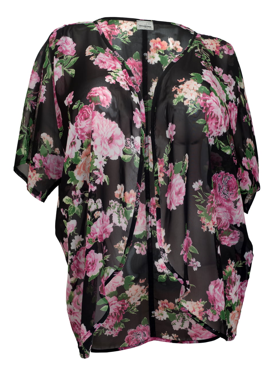 eVogues Plus size Floral Chiffon Kimono Cardigan Black - Walmart.com