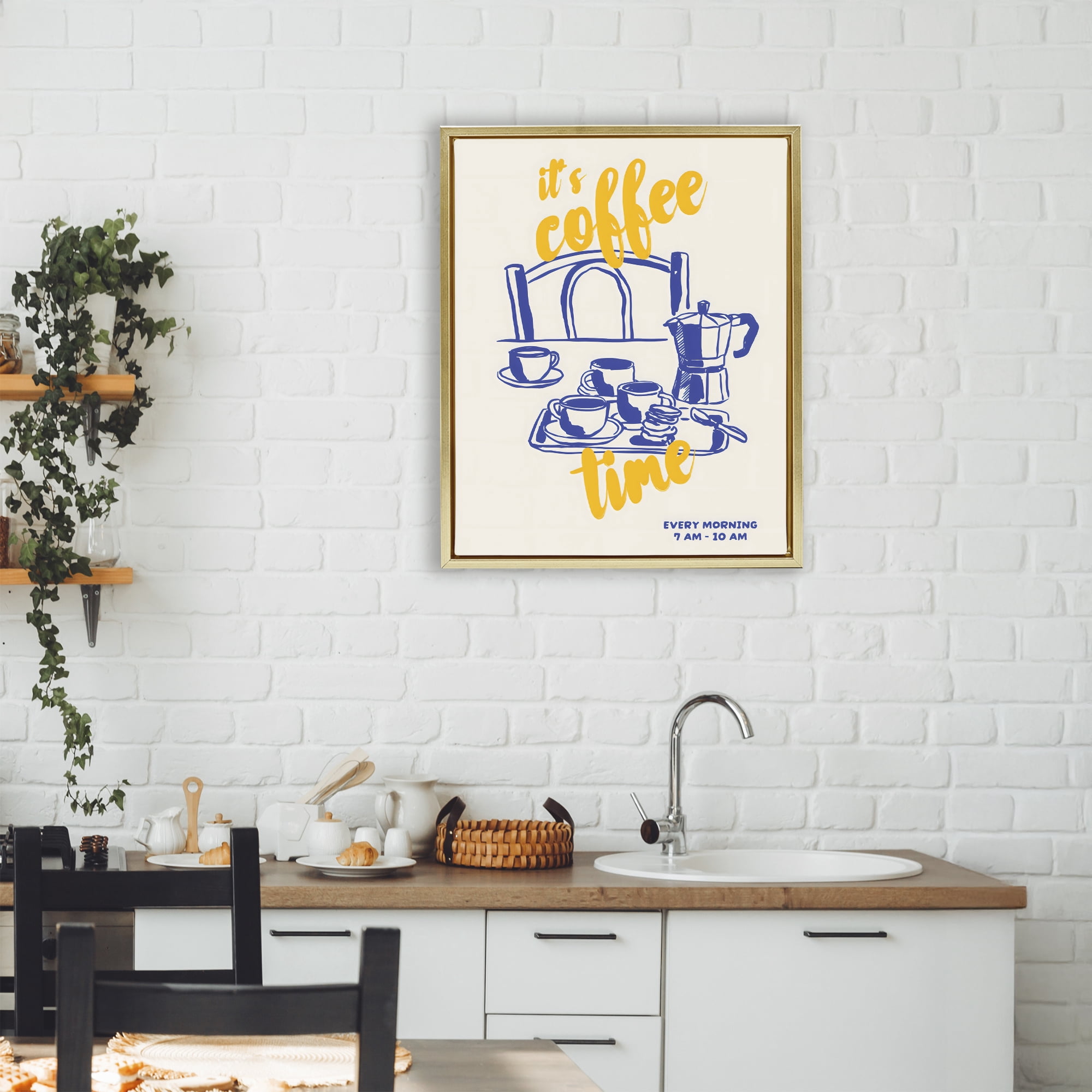 Stupell Industries It's Coffee Time Breakfast Ritual Gold Framed Floater Canvas Wall Art, design by The Prints Vibe
