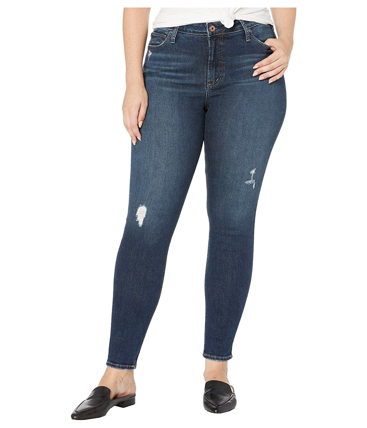 Silver Jeans Co. Women's Plus Size Most Wanted Skinny, Distressed Dark ...
