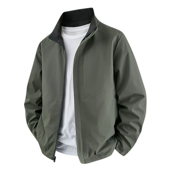 Xzbqbs Mens Work Jackets Full Zip Reversible Lightweight Outdoor Sport Coat Casual Windbreaker Stand Collar Solid Color Jacket