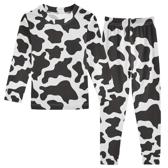 joogoo Cow Print 2 Piece Long Sleeve Tee and Pants Cotton Pajama Set 5Y