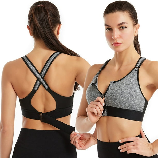 Womens Plus Size Sports Bra Front Zipper Closure High Impact Support  Wirefree US