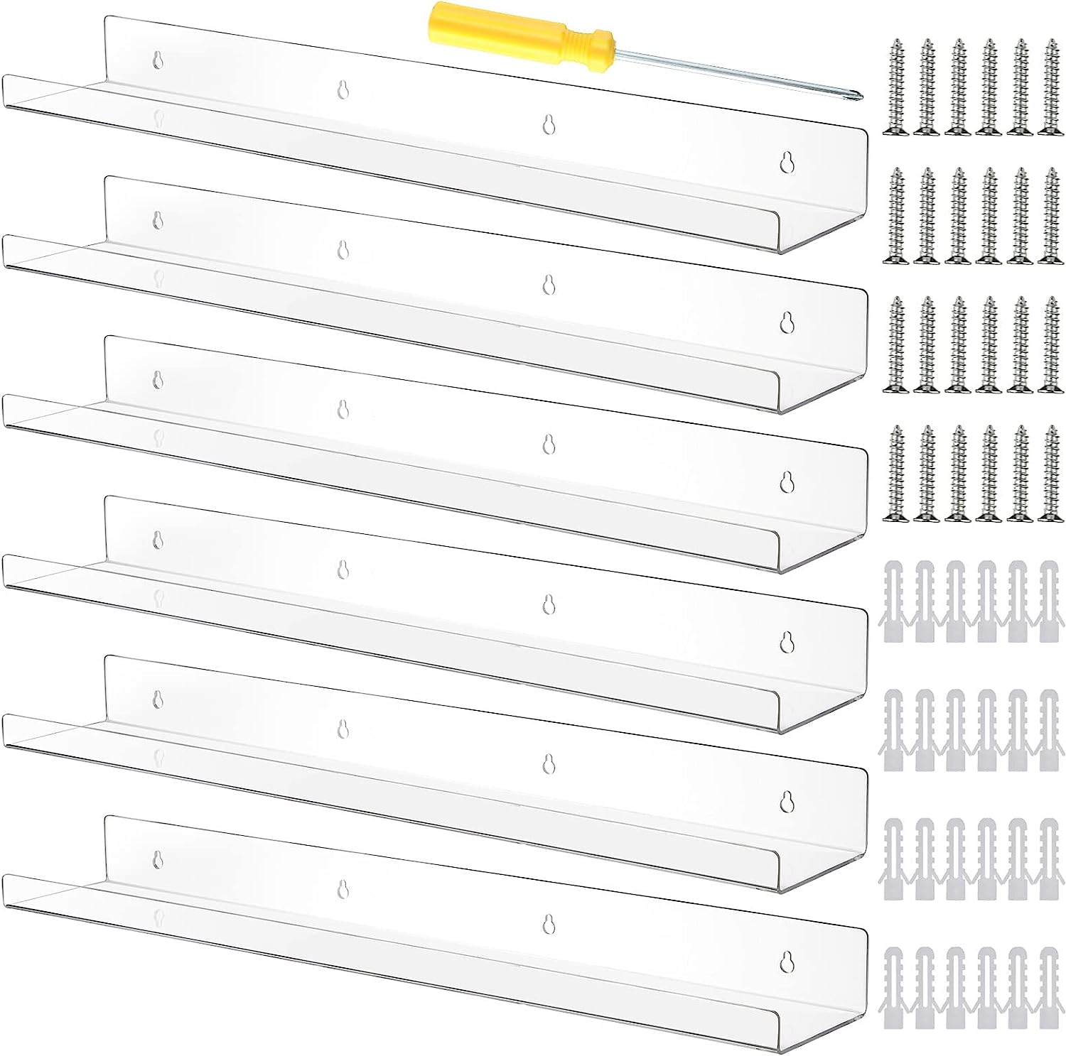 6 Pieces Clear Acrylic Floating Shelves Wall Mounted U Shelves Display