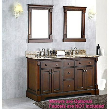 60 Inch Dark Chestnut Brown Vanity Bathroom Cabinet Double Ceramic 60 Inch Dark Chestnut Brown Vanity Bathroom Cabinet Double Ceramic Sinks Faux Granite Top