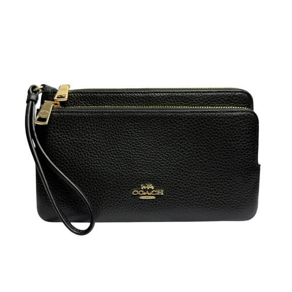 Coach Women's  Pebbled Leather Double Zip Wristlet Wallet (IM/Black)