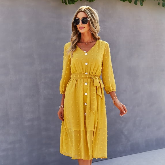 Dresses for Women Maxi Dress Fashion Tie Solid Midi Dress