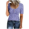thumbnail image 3 of Birdeem Womens Round Neck Button Up T-Shirt Loose Short Sleeved Top, 3 of 8