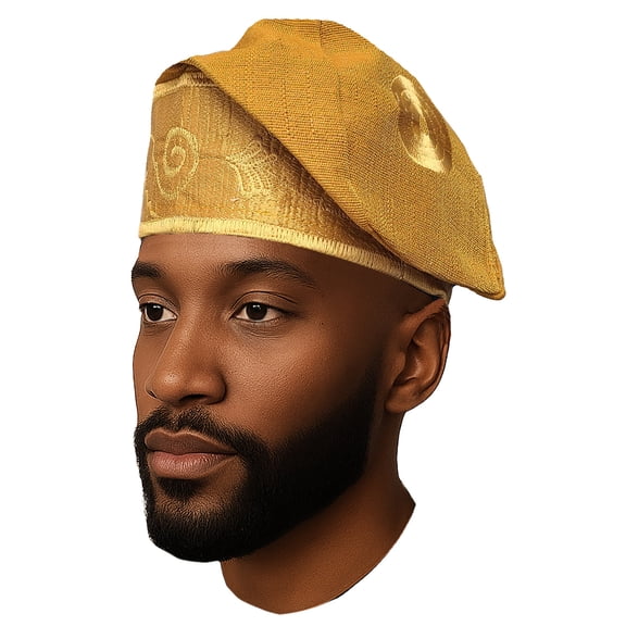 Gold Embroidered African Hand woven Aso Oke Hat