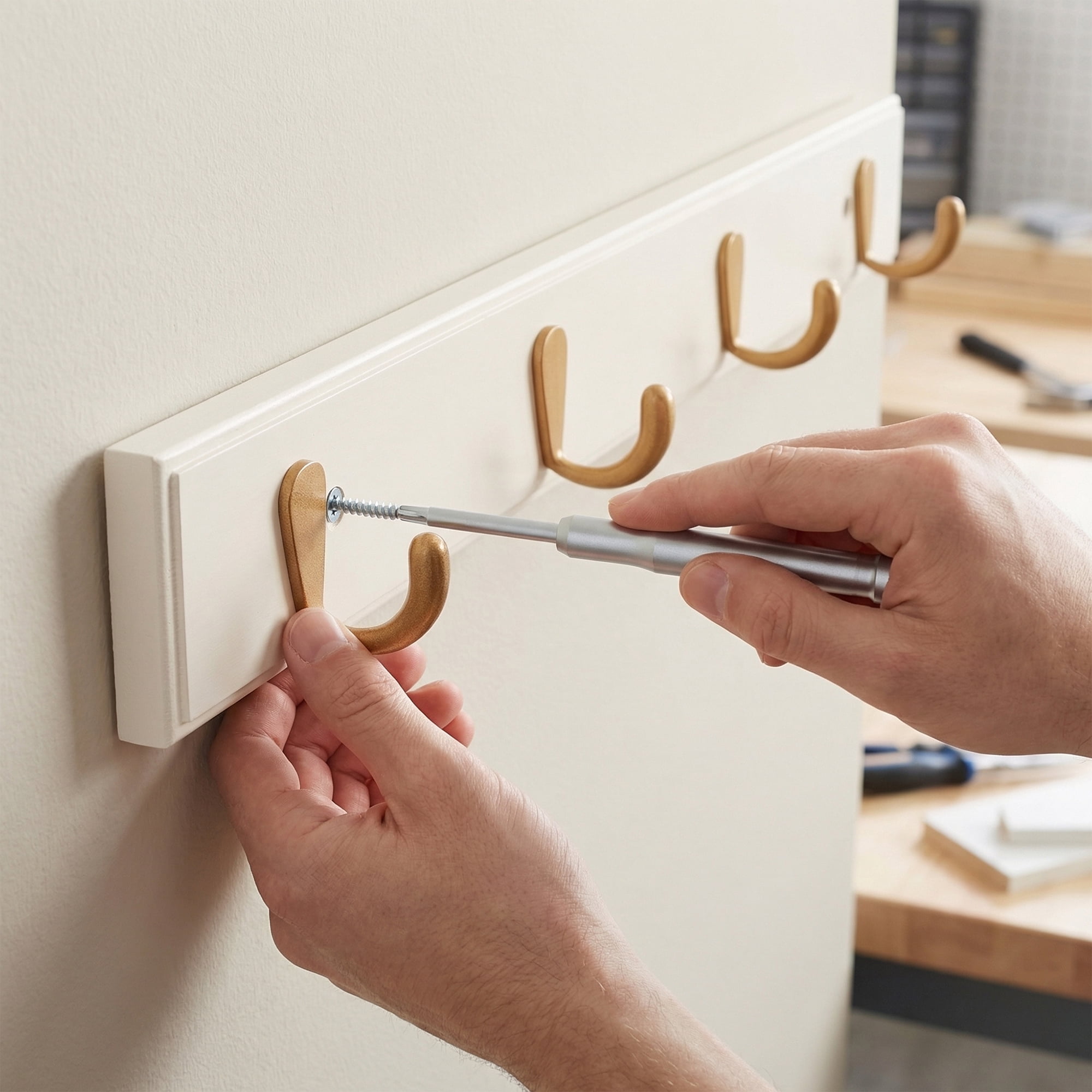 Unique Bargains Coat Rack Wall Mount Wood Hook Hat Rack for Entryway Beige 19.1"x2.4"