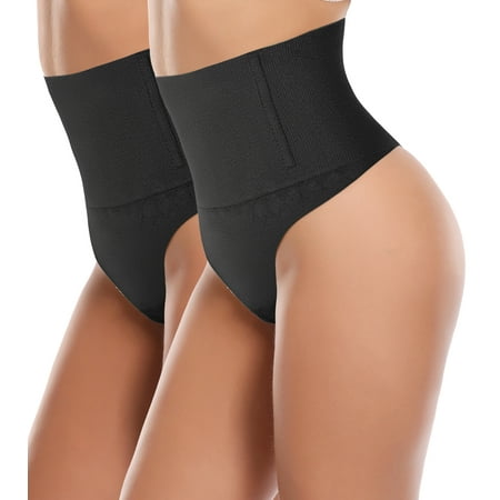 

SHAPEVIVA 2 Pack Thong Shapewear Tummy Control Panties Body Shaper for Women Butt Lifter Waist Trainer Seamless Slimmer Panty (S-3XL)