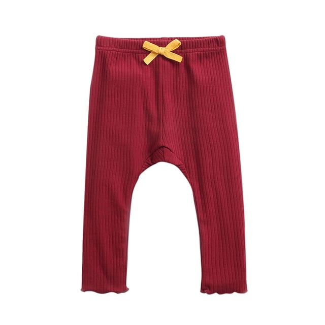 Odeerbi 0-4 Años Niños Niñas Pantalones de Pijama de Algodón Pantalones Térmicos de Punto Elástico Pantalones Largos Para Dormir Invierno Color Sólido Leggings