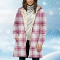 thumbnail image 7 of Women's Hooded Plaid Fleece Front Zip Sherpa Liner Long Cardigan Thermal Casual Winter Outwera With Pockets (XXL, Pink), 7 of 7