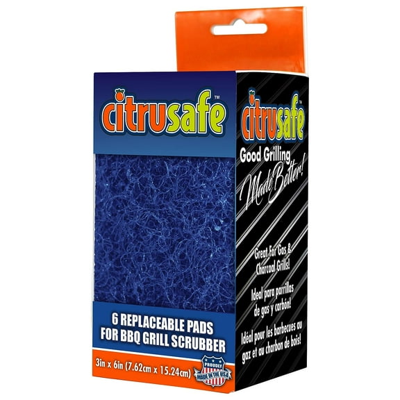 CitruSafe 6 Count Replaceable BBQ Grill Scrubber Pads - Removes Grease and Burnt Food Safely from Gas and Charcoal Grill Grates