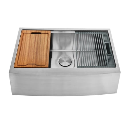 Kingston Brass GKUSF332210 Uptowne 33-Inch Stainless Steel Single Bowl Farmhouse Kitchen Sink with 6-Piece Kitchen Accessory Set