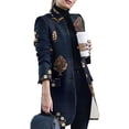 thumbnail image 2 of IROINNID Women's Mid-Long Open Front Coat Stand Collar Graphic Prints Long Sleeve Elegant Outerwear Casual Tweed Loose ooo, Blue, 2 of 6