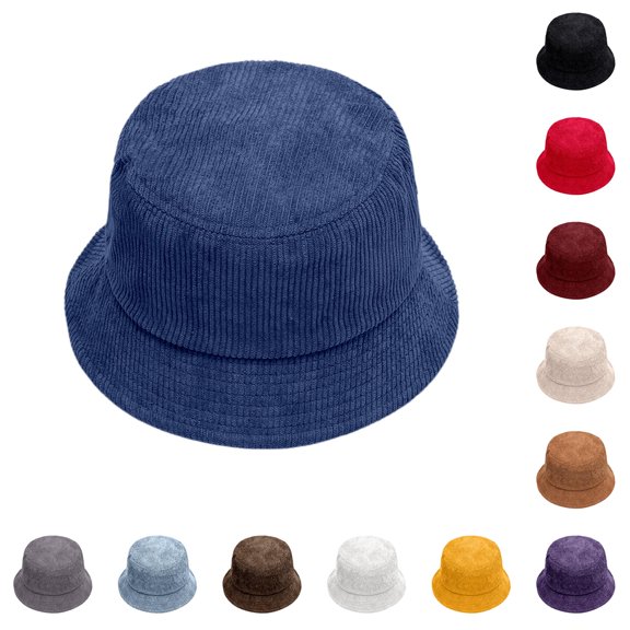 XIAOCHA Womens Corduroy Bucket Hat Solid Color Sun Hat Daily Casual Hat,Blue