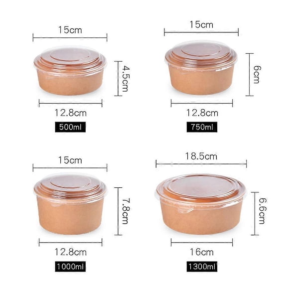 Party Paper Bowl Kraft Paper Bowls With Lids Lunch 750ml 50Pcs