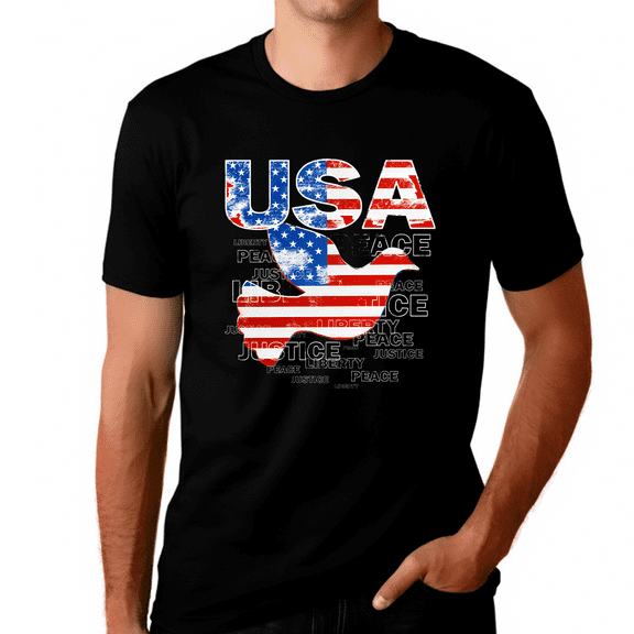 4th of July Shirts for Men USA Shirt Patriotic Shirts for Men Peace Dove US Flag American Flag Shirt