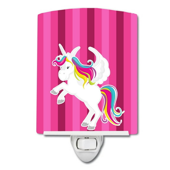 Caroline's Treasures BB9090CNL Unicorn Pink Stripes Ceramic Night Light, 6x4x3", multicolor