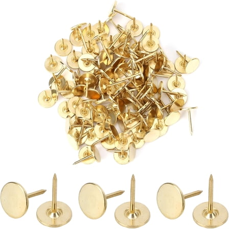 LAMIRO 100pcs Heavy Duty Thumb Tacks,Flat Push Pins for Bulletin Board Upholstery Tacks Decorative Nails Thumbtacks for Wall Hanging Photos Home Furniture Sofa Crafts Office DIY Decor (Gold)